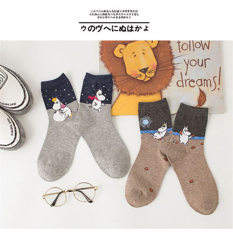 Women's Socks Japanese Cartoons Animation Hippo Women's Mid-Calf Socks Wholesale Cotton Sweat Absorbing Sports Casual Women's Trendy Socks - Image 12
