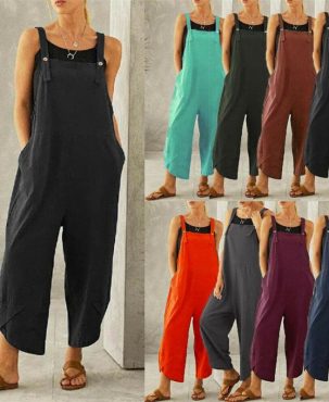 Ladies Womens Dungarees Overalls Buttons Playsuits Trousers Loose Tops Jumpsuit