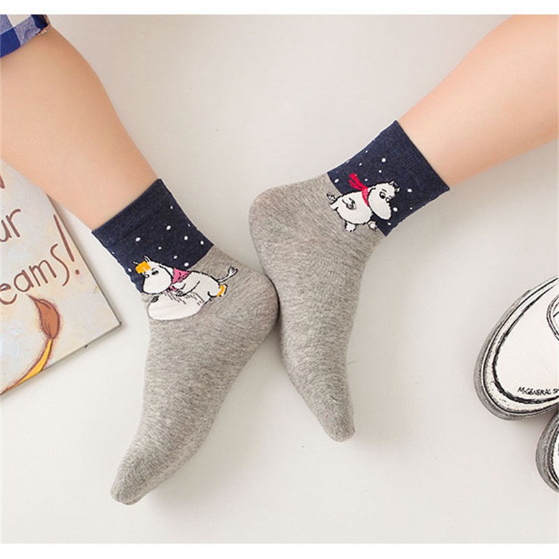 Women's Socks Japanese Cartoons Animation Hippo Women's Mid-Calf Socks Wholesale Cotton Sweat Absorbing Sports Casual Women's Trendy Socks - Image 13