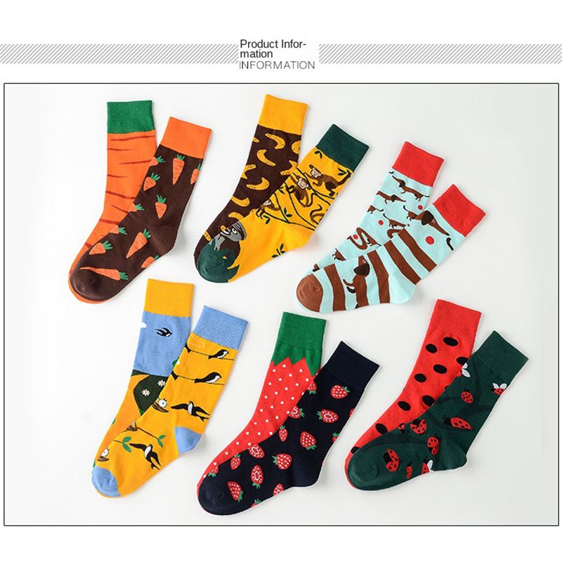 Autumn and Winter New Creative Couple AB Trendy Socks Fashion Personality Trend Cartoon Jacquard Mid-Calf Asymmetric Cotton Socks - Image 10