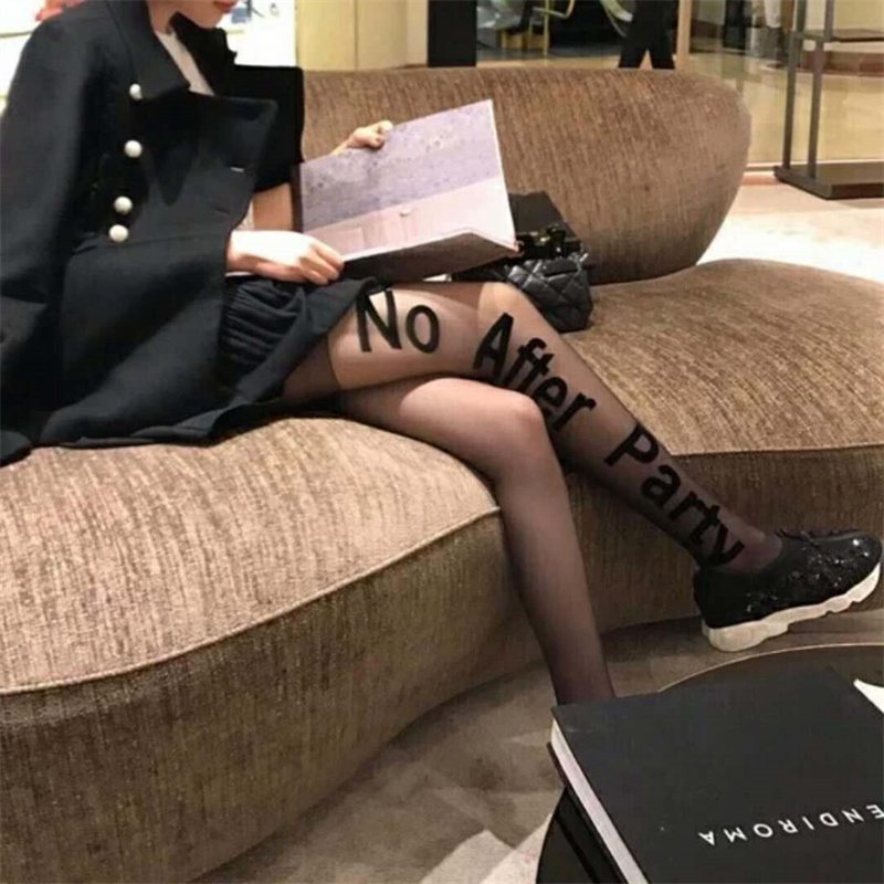 No after Party Arbitrary Cut Silk Stockings Snagging Resistant Letter Tattoo Socks Printed Stockings - Image 3