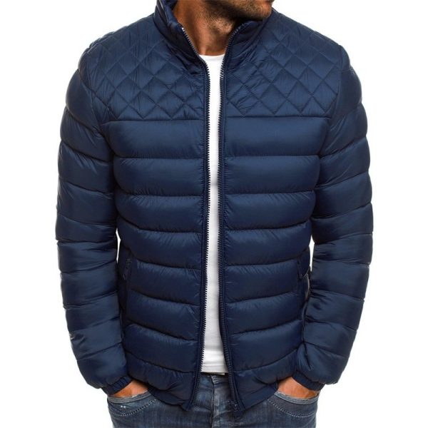 Foreign Trade Wholesale 2024 Winter New European Size Stand Collar Simple Elegant Cotton-Padded Coat Shoulder Chest Rhombus Sewed Cotton-Padded Coat - Image 3