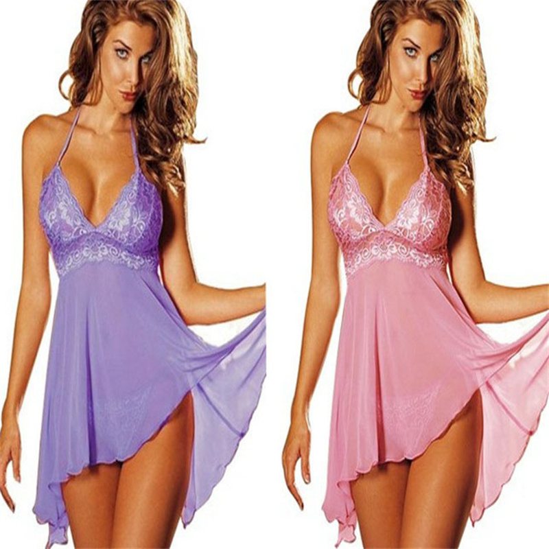 Cross-Border Foreign Trade Sexy Lingerie European and American Sexy Underwear Women's See-through Pajamas Halter plus Size Nightdress - Image 5