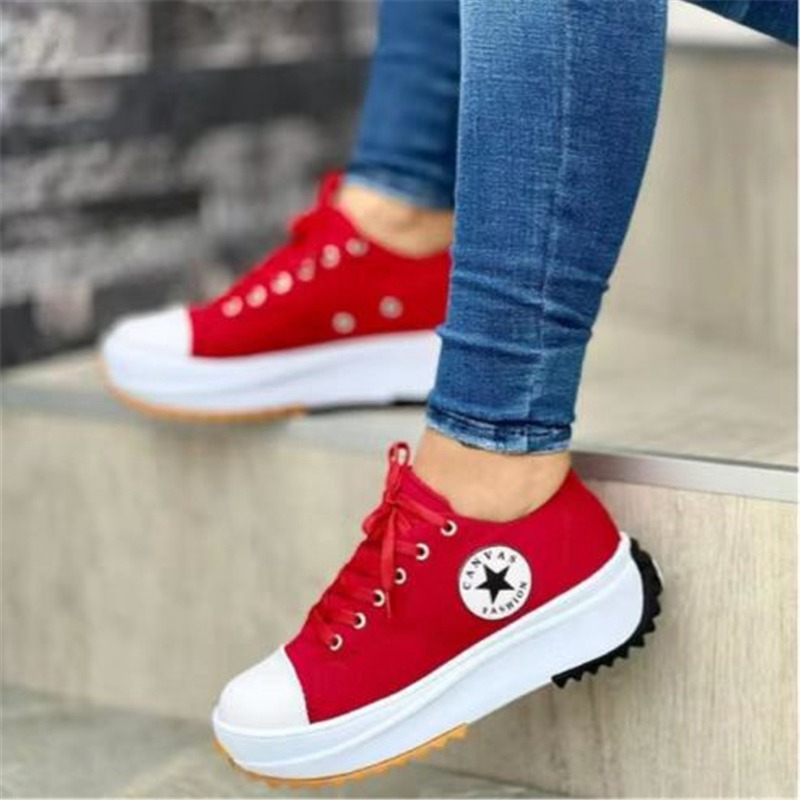 Canvas Trainers Shoes Sneakers Platform Lace Up Ladies Womens Pumps Boots Casual - Image 4