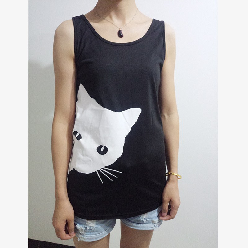 Cross-Border Sleeveless Sling Casual Foreign Trade Women's Clothing 2024 AliExpress Summer New Cat Head Printed Vest for Women - Image 3