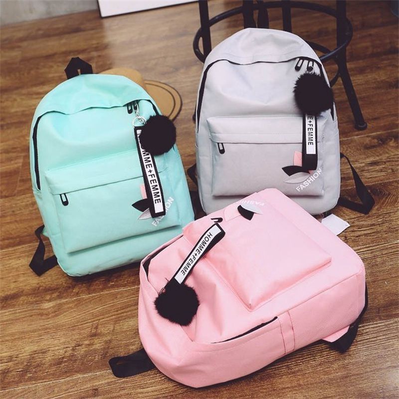 One Piece Dropshipping Canvas Fur Ball Fashion Casual Student Backpack Female Korean New Custom Logo Women's Backpack - Image 3