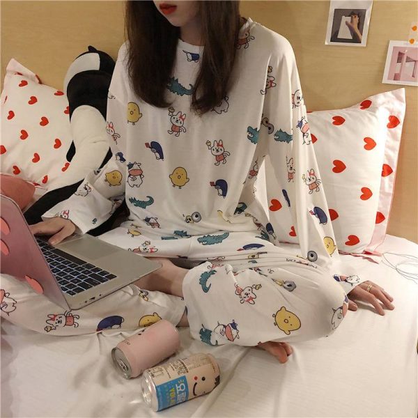 Spring and Autumn Cartoon Long Sleeve Pajamas Women's Trousers Large Size Cute Women's Winter Homewear Suit - Image 26