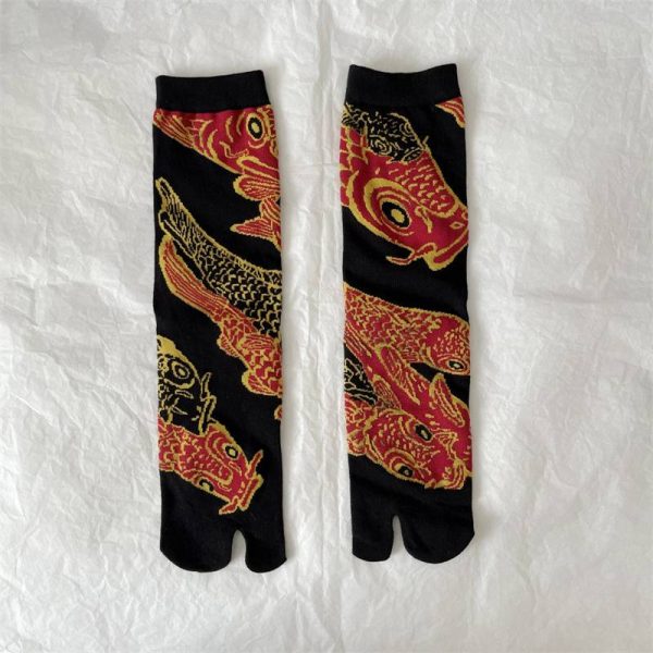 Japanese Multi-Color Jacquard Carrot Chestnut Flower Artistic Cute Two-Toe Socks Mid-Calf Tabi Toe Socks Trendy Socks - Image 15