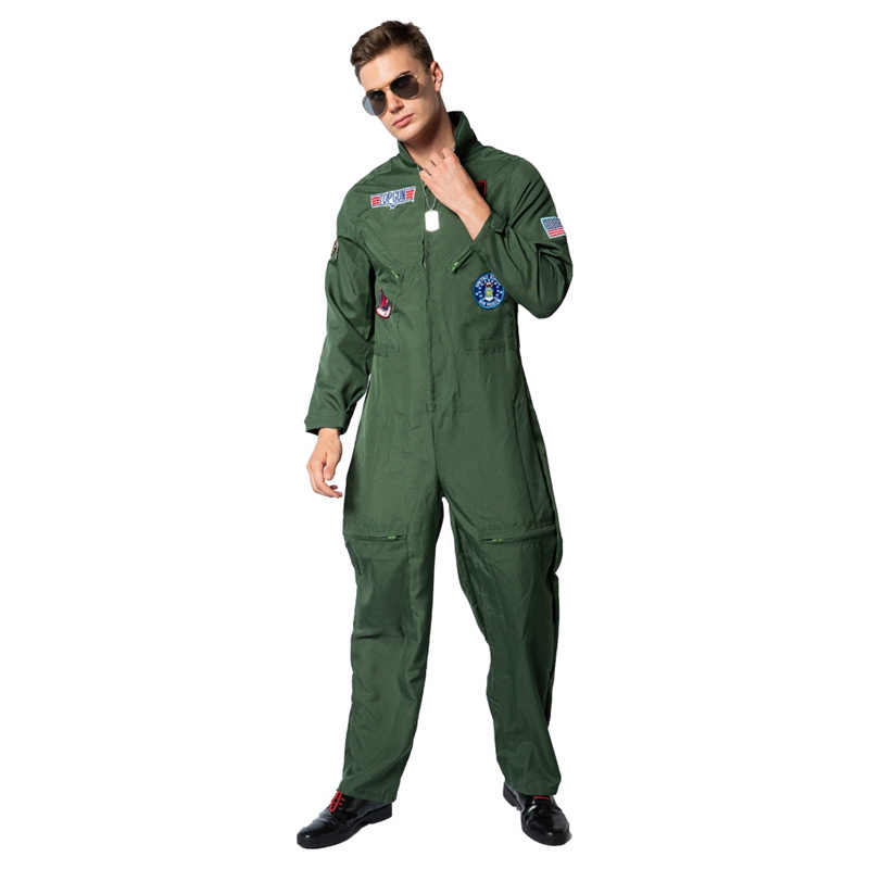 Retro Top Gun Maverick Flight Dress Halloween Costume For Adult Army Green American Military Pilot Uniform Kids Group Cosplay - Image 5