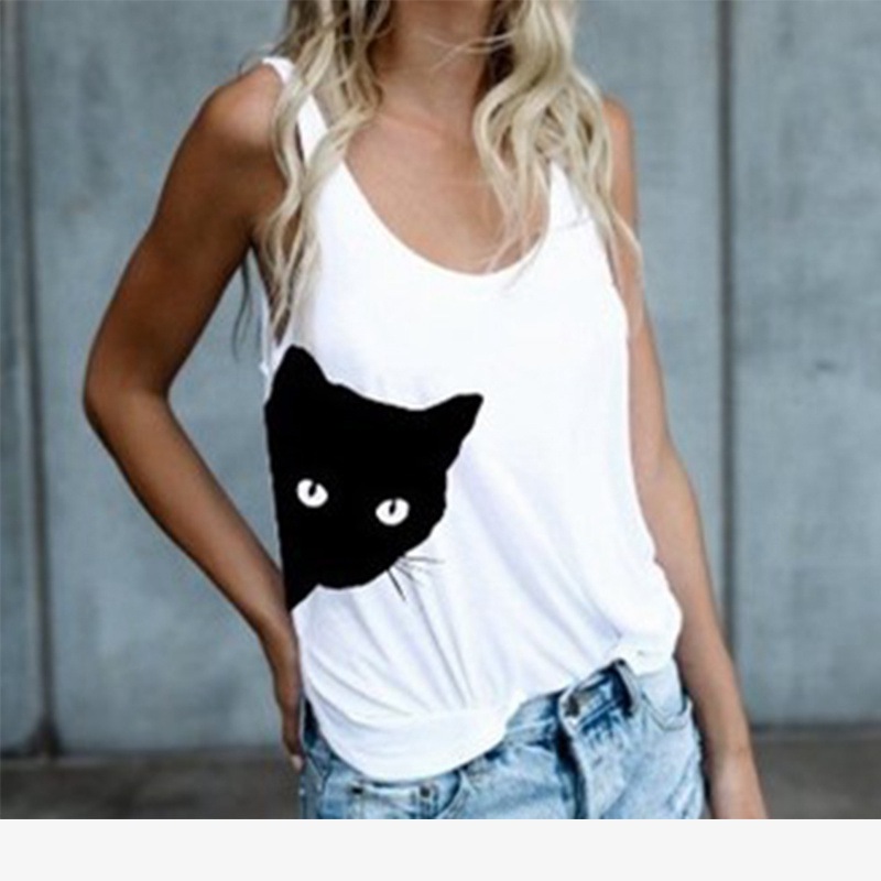 Cross-Border Sleeveless Sling Casual Foreign Trade Women's Clothing 2024 AliExpress Summer New Cat Head Printed Vest for Women - Image 4