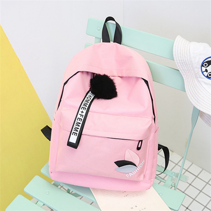 One Piece Dropshipping Canvas Fur Ball Fashion Casual Student Backpack Female Korean New Custom Logo Women's Backpack - Image 4