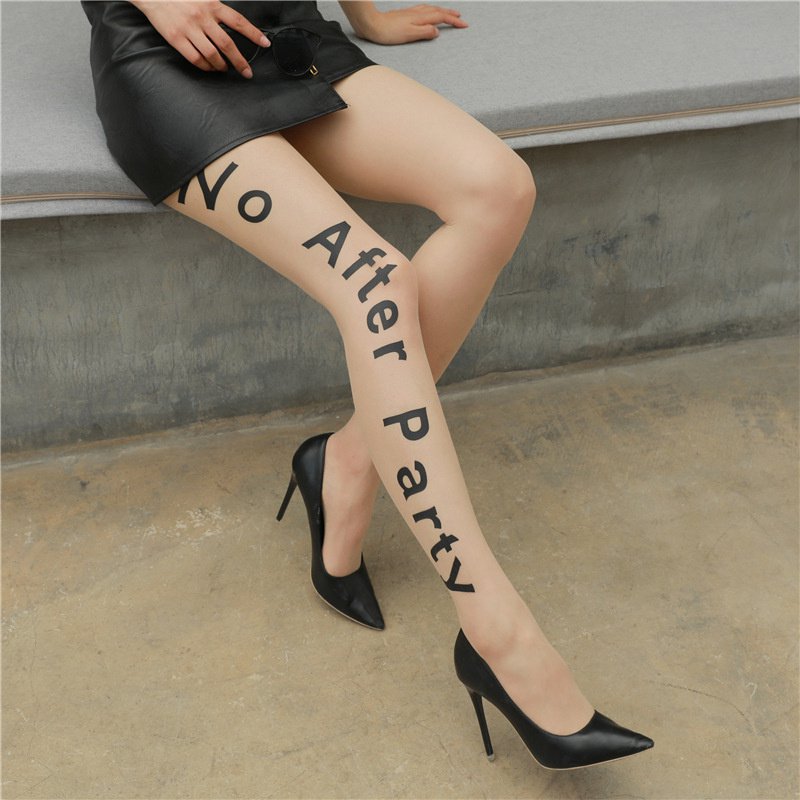 No after Party Arbitrary Cut Silk Stockings Snagging Resistant Letter Tattoo Socks Printed Stockings - Image 5