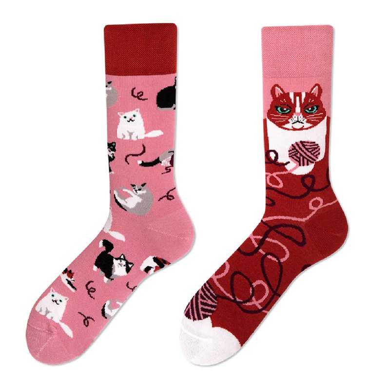 Autumn and Winter New Creative Couple AB Trendy Socks Fashion Personality Trend Cartoon Jacquard Mid-Calf Asymmetric Cotton Socks - Image 14