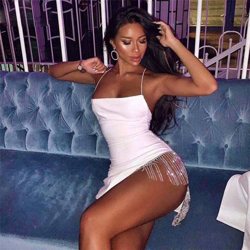 Tassel Sexy Solid Strapless Sleeveless Patchwork Bodycon Dress New Summer Fashion Elegant Senior Club Party Mini Dress - Image 19