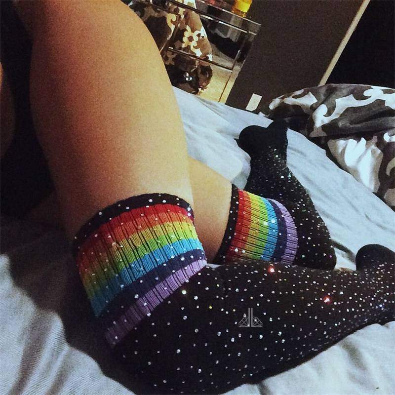AliExpress Sexy Rhinestone Knee Socks Striped Women's Stockings Rhinestone Socks European and American High-Top Cotton Socks Factory Wholesale - Image 22