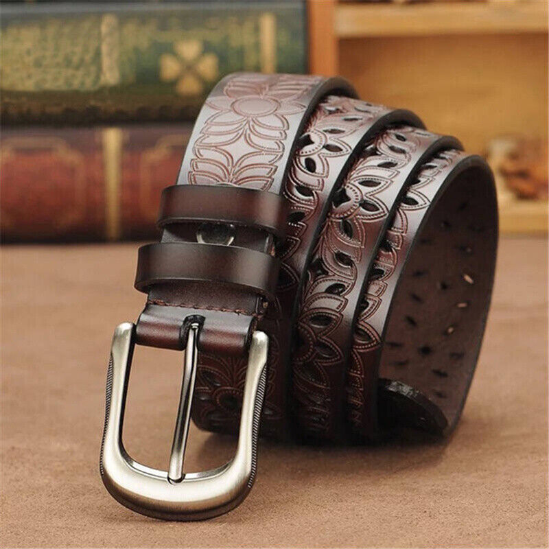 Z Pin Buckle Belt Ladies Womens Genuine Leather Hollow Belt Jeans Waistband Belts