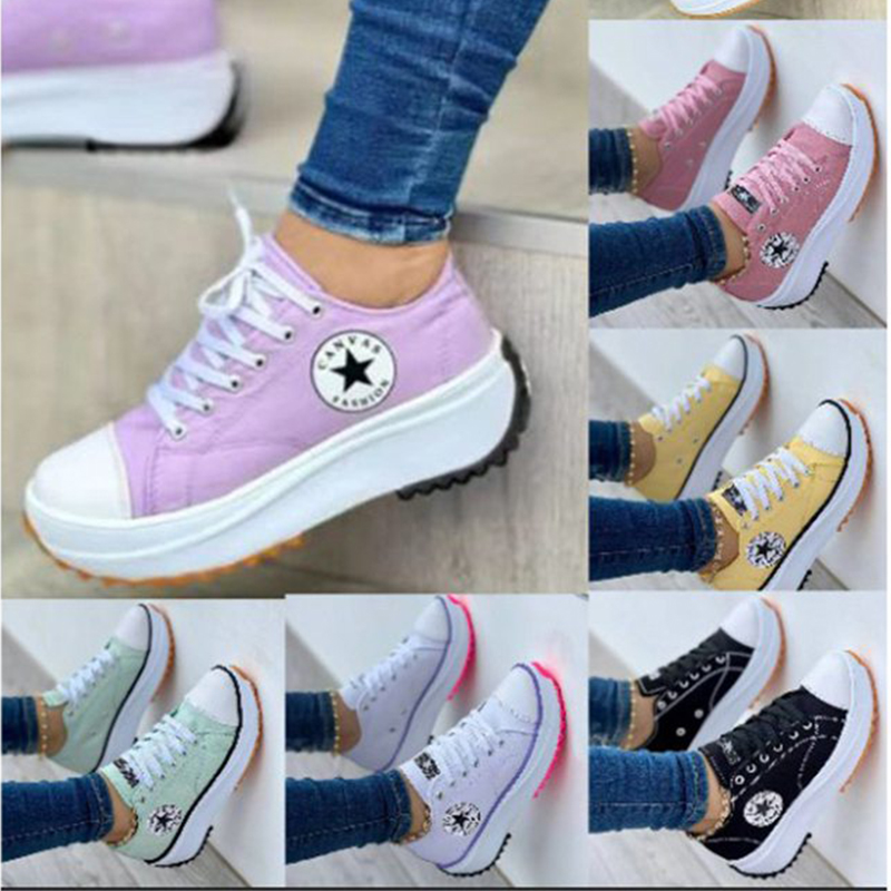 Canvas Trainers Shoes Sneakers Platform Lace Up Ladies Womens Pumps Boots Casual - Image 10