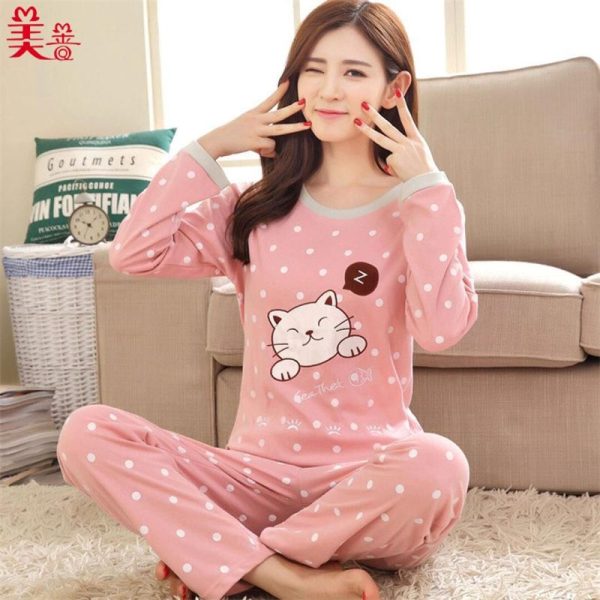 Spring and Autumn Cartoon Long Sleeve Pajamas Women's Trousers Large Size Cute Women's Winter Homewear Suit - Image 37