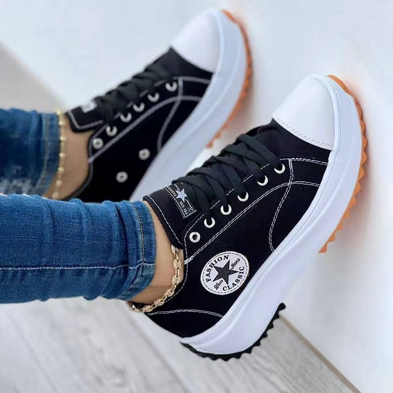 Canvas Trainers Shoes Sneakers Platform Lace Up Ladies Womens Pumps Boots Casual - Image 7