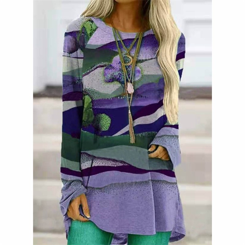 European and American New Wish Amazon Aliexpress Women's Fashion Clothing Landscape Printing Long-Sleeved T-shirt Blouse - Image 17