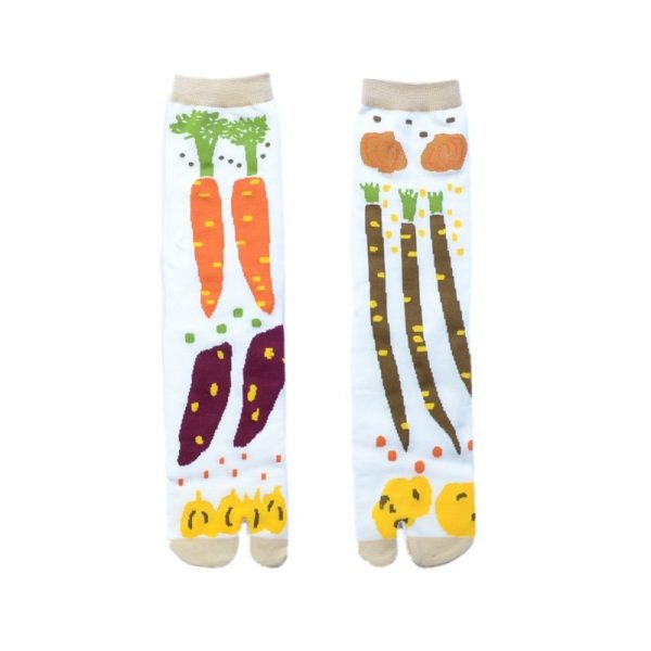 Japanese Multi-Color Jacquard Carrot Chestnut Flower Artistic Cute Two-Toe Socks Mid-Calf Tabi Toe Socks Trendy Socks - Image 3