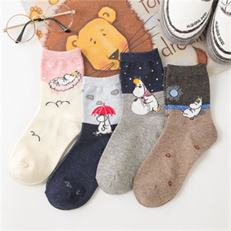 Women's Socks Japanese Cartoons Animation Hippo Women's Mid-Calf Socks Wholesale Cotton Sweat Absorbing Sports Casual Women's Trendy Socks - Image 19