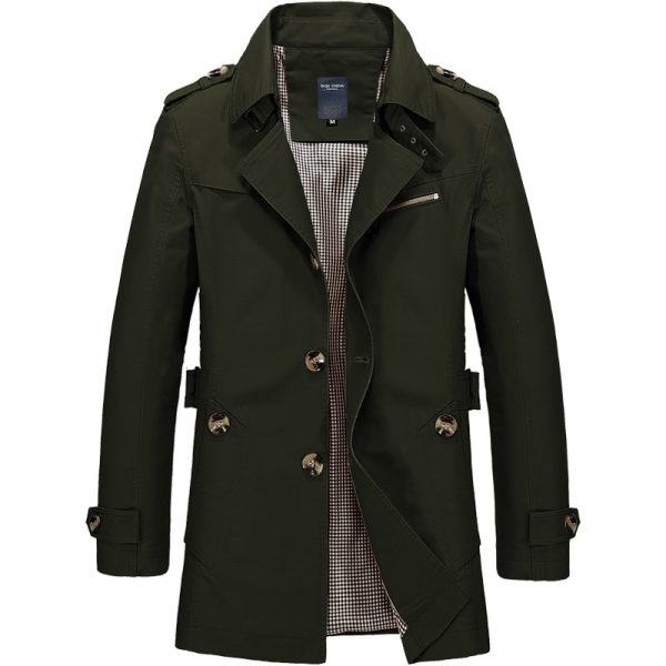 2024 Spring and Autumn Pure Cotton Washed Men's Polo Collar Jacket Top Casual Mid-Length Trench Coat Men's Jacket Jacket - Image 7