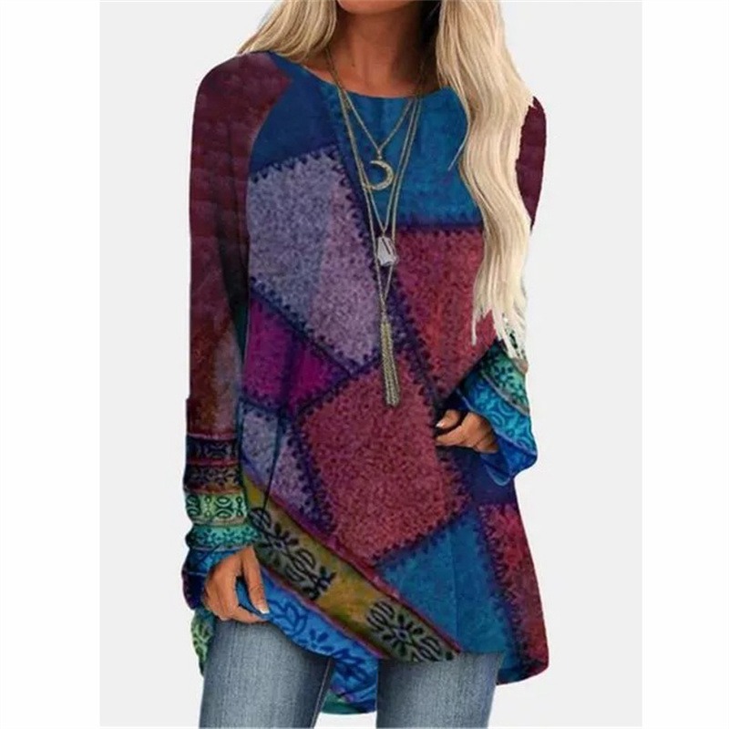 European and American New Wish Amazon Aliexpress Women's Fashion Clothing Landscape Printing Long-Sleeved T-shirt Blouse - Image 18