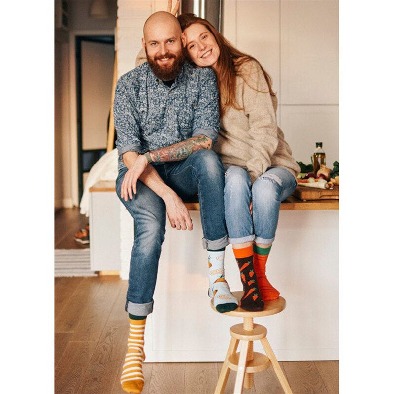 Autumn and Winter New Creative Couple AB Trendy Socks Fashion Personality Trend Cartoon Jacquard Mid-Calf Asymmetric Cotton Socks - Image 17