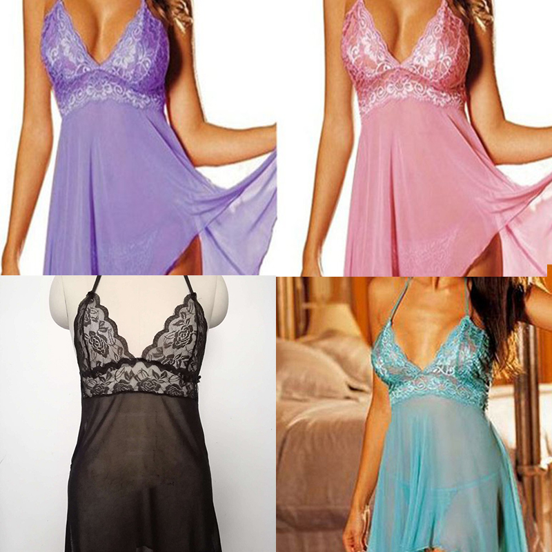 Cross-Border Foreign Trade Sexy Lingerie European and American Sexy Underwear Women's See-through Pajamas Halter plus Size Nightdress - Image 14