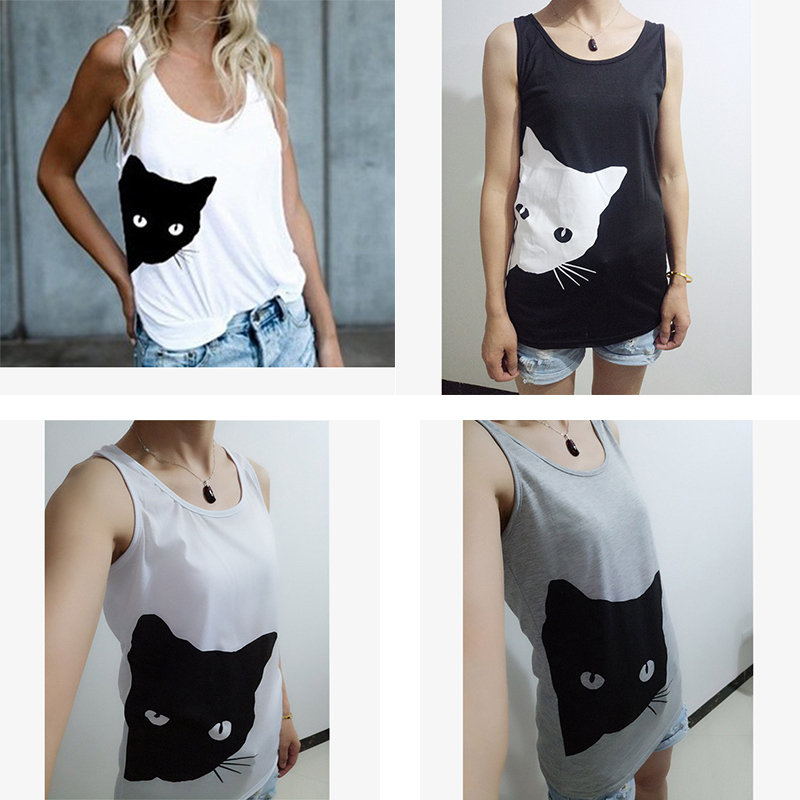 Cross-Border Sleeveless Sling Casual Foreign Trade Women's Clothing 2024 AliExpress Summer New Cat Head Printed Vest for Women - Image 5