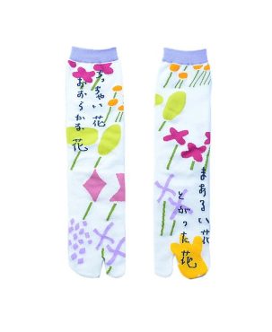 Japanese Multi-Color Jacquard Carrot Chestnut Flower Artistic Cute Two-Toe Socks Mid-Calf Tabi Toe Socks Trendy Socks