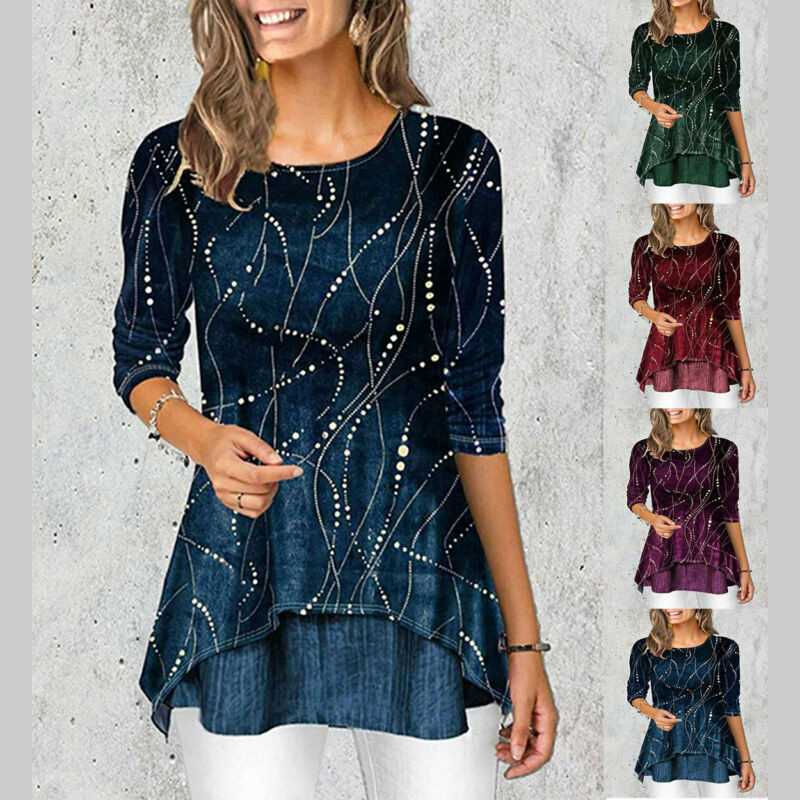 Womens Floral Long Sleeve T-Shirt Tunic Tops Ladies Casual Blouse Tee Plus Size