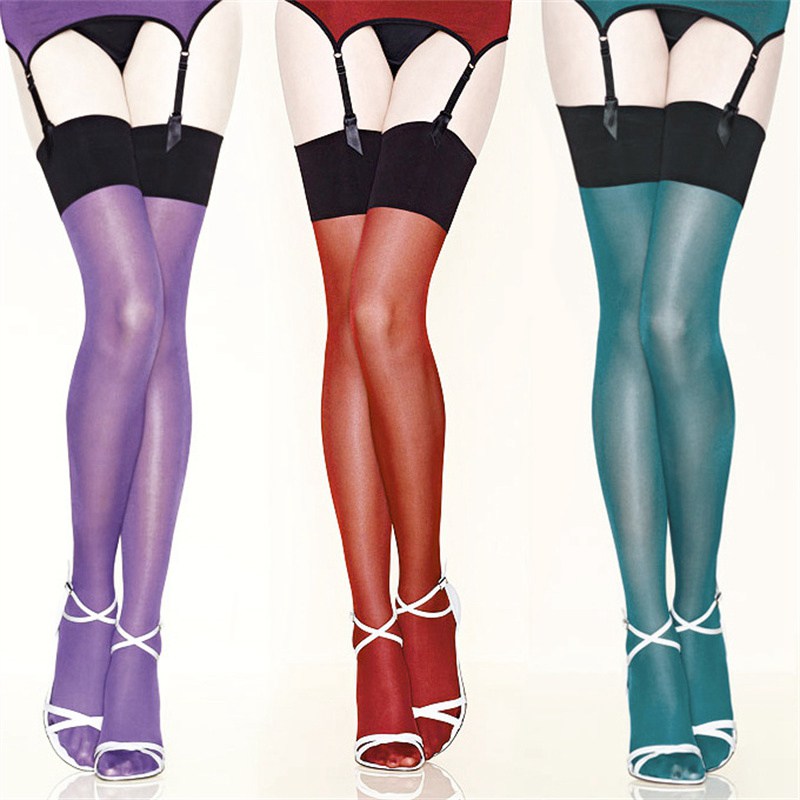Sakura 30d Shiny Flash Silk Retro Contrast Color Stockings Shiny Transparent Color Stockings Four-Ply Socks 0908
