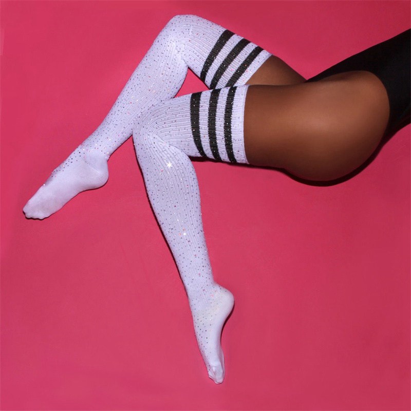 AliExpress Sexy Rhinestone Knee Socks Striped Women's Stockings Rhinestone Socks European and American High-Top Cotton Socks Factory Wholesale - Image 26