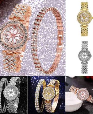ZZ Watch & Bracelet Sets Ladies Women Analogue Wrist Watch Stainless Steel Gift/Box