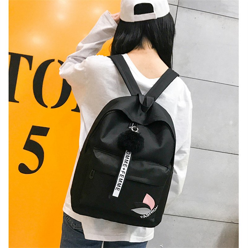 One Piece Dropshipping Canvas Fur Ball Fashion Casual Student Backpack Female Korean New Custom Logo Women's Backpack - Image 9