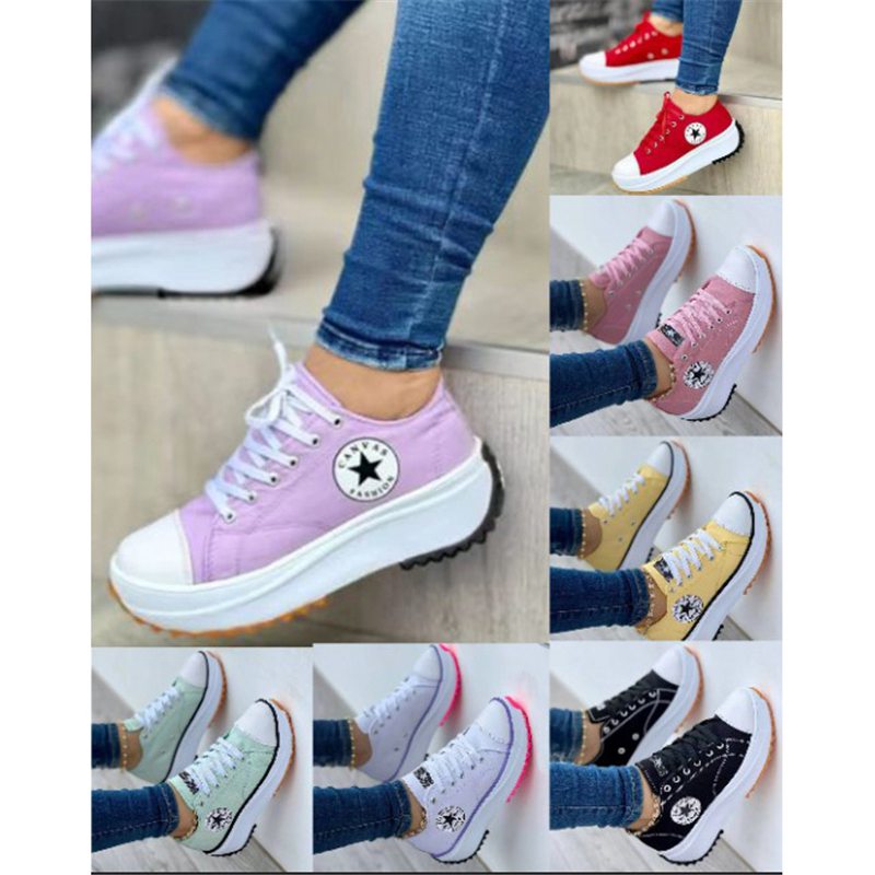 Canvas Trainers Shoes Sneakers Platform Lace Up Ladies Womens Pumps Boots Casual