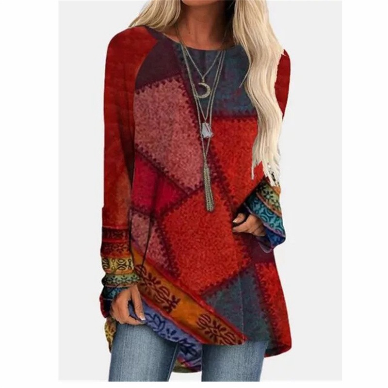 European and American New Wish Amazon Aliexpress Women's Fashion Clothing Landscape Printing Long-Sleeved T-shirt Blouse - Image 19