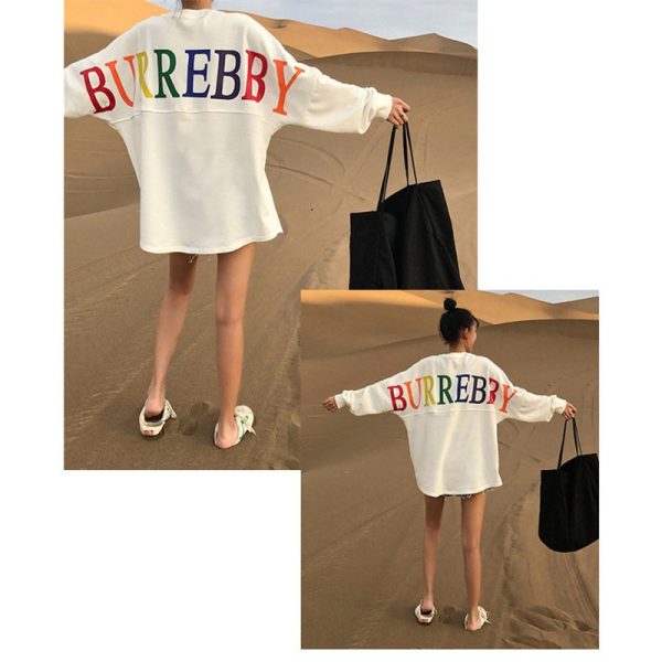 Autumn and Winter Loose round Neck Pullover Print Alphabet plus Velvet Padded Sweater Coat Mid-Length Long Sleeve Top - Image 13