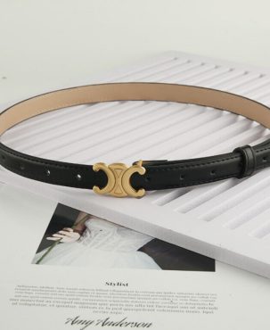 Celine Small Triomphe Belt in Taurillon Leather Ladies PU Leather Buckle Waistband  Triomphe 1.8