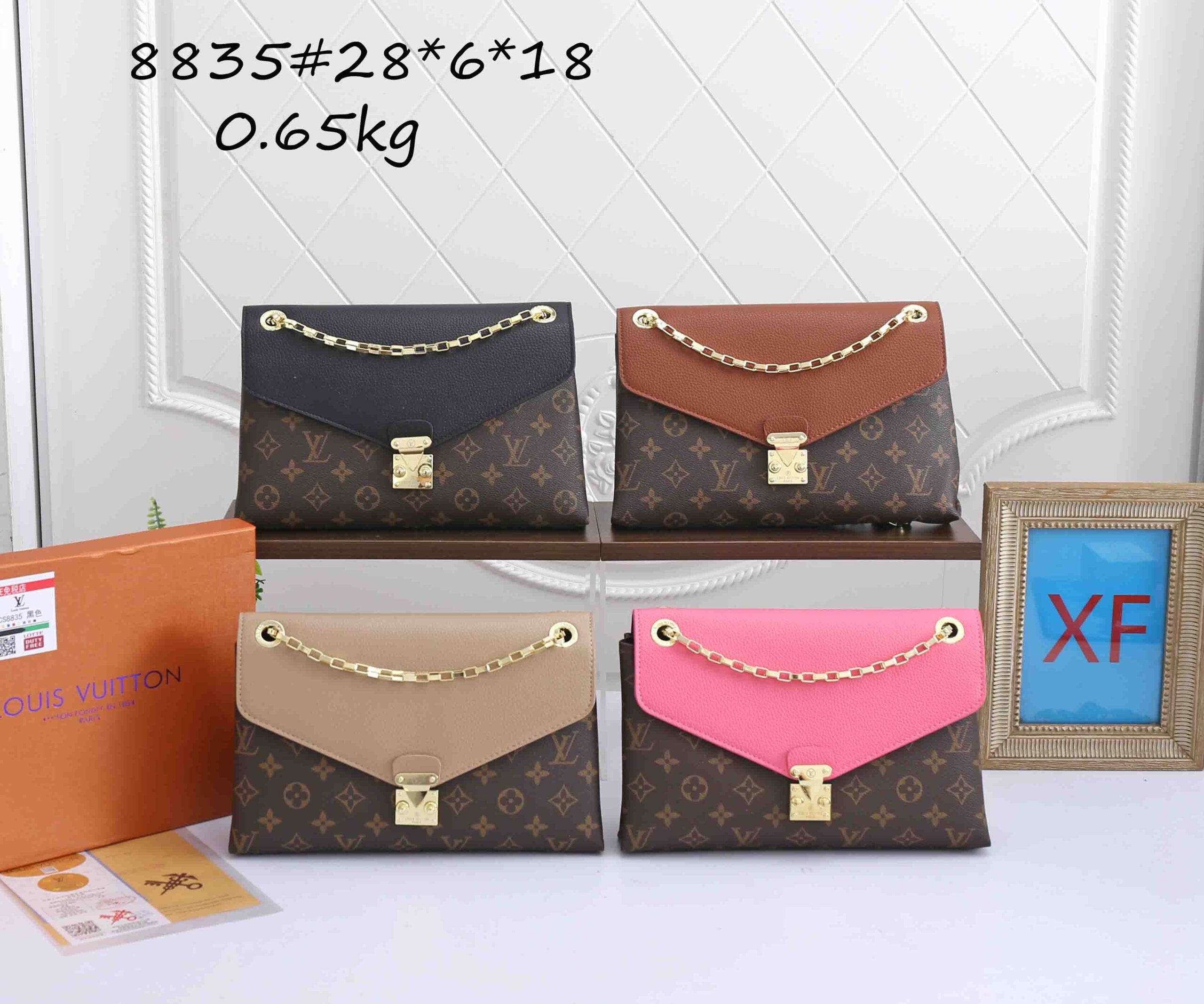 LV Inspired Flap Clutch with Gold Chain, Multi Colors, Lock Closure for Everyday Use