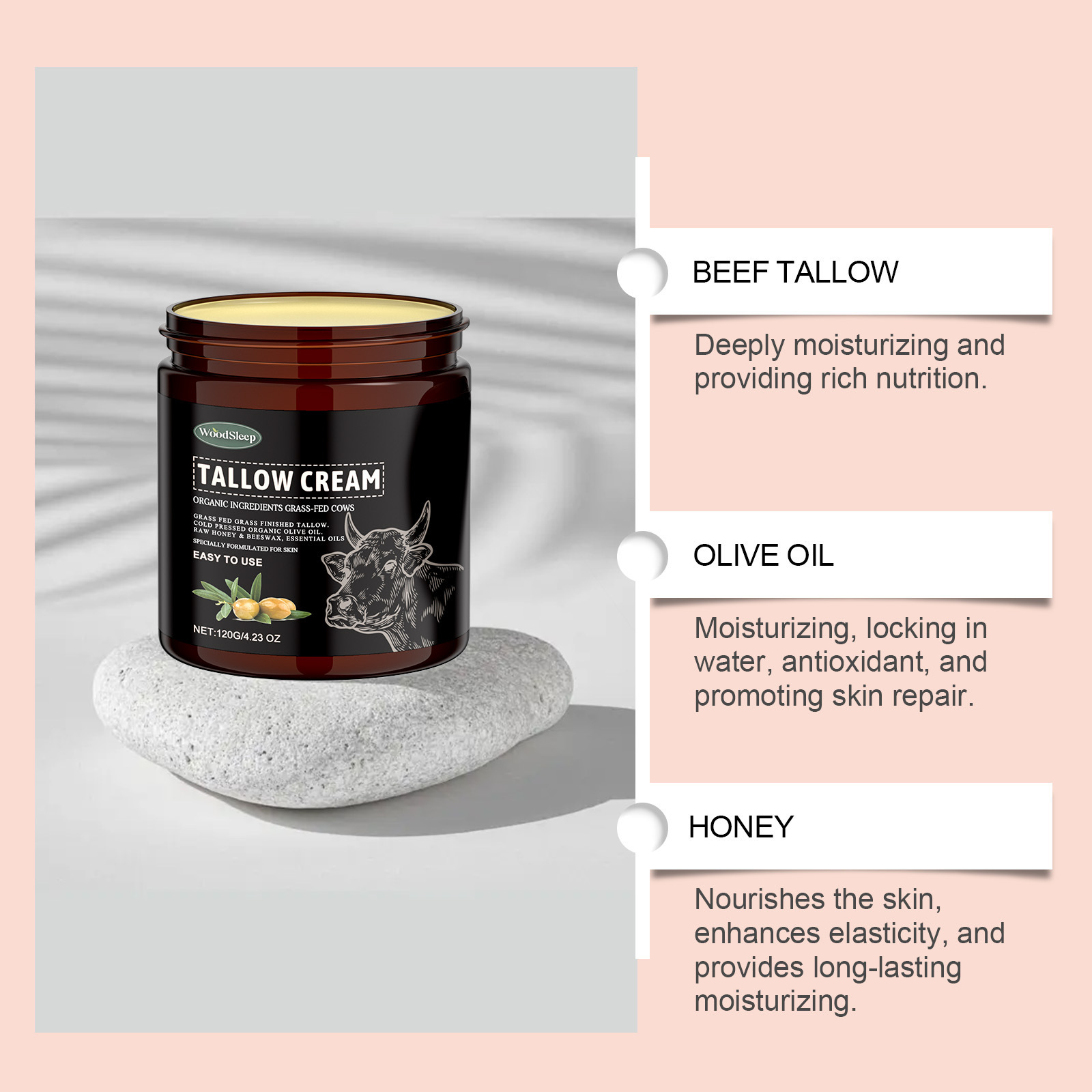 WOODSLEEP Beef Fat Skincare Cream Moisturizing Cream for Skin 120g*2 - Image 4