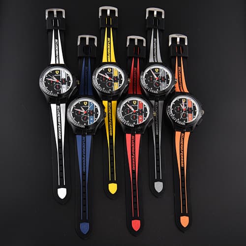 Ferrari Racing Style Sport Watch, Men's Quartz Wristwatch with Silicone Band
